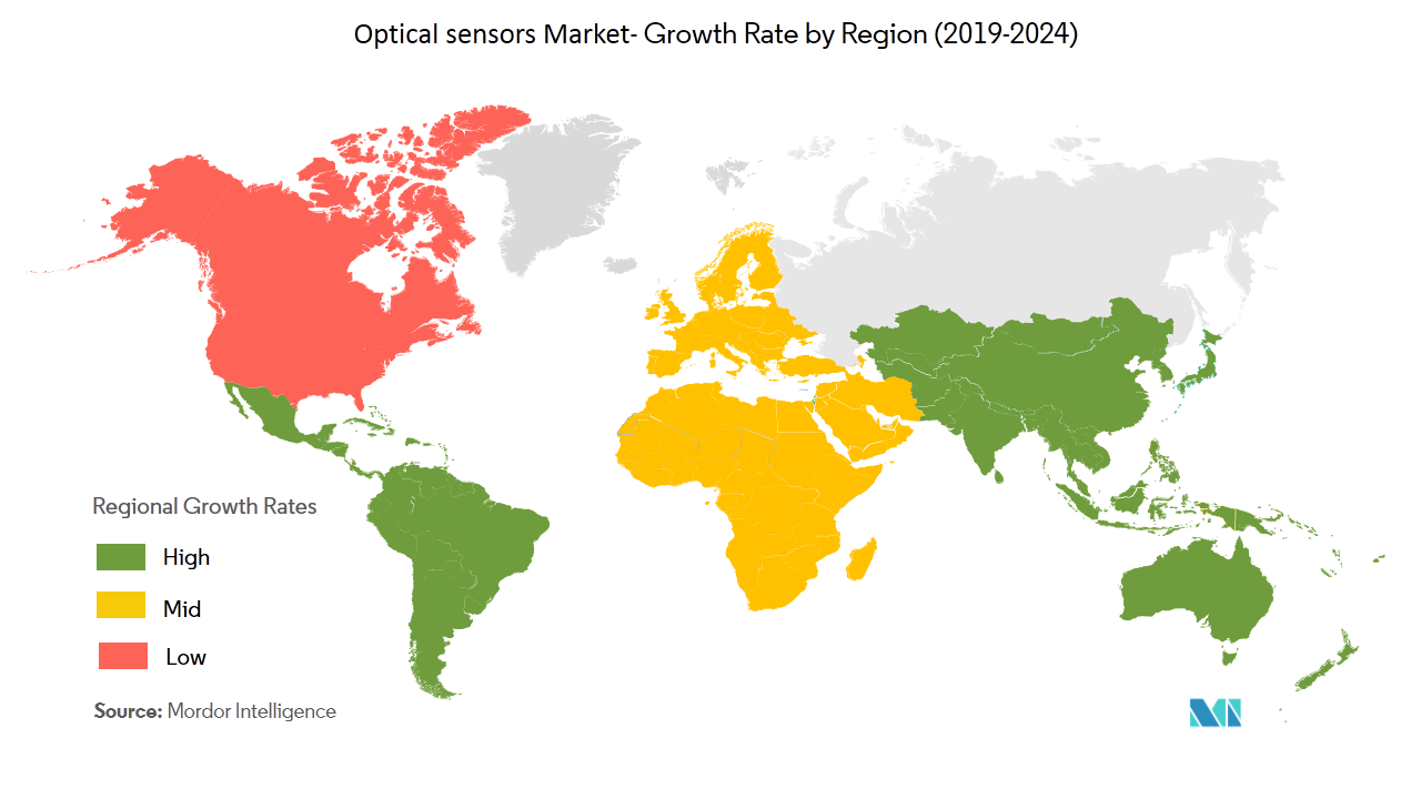 Optical sensors Market- Growth Rate By Region (2019-2024)