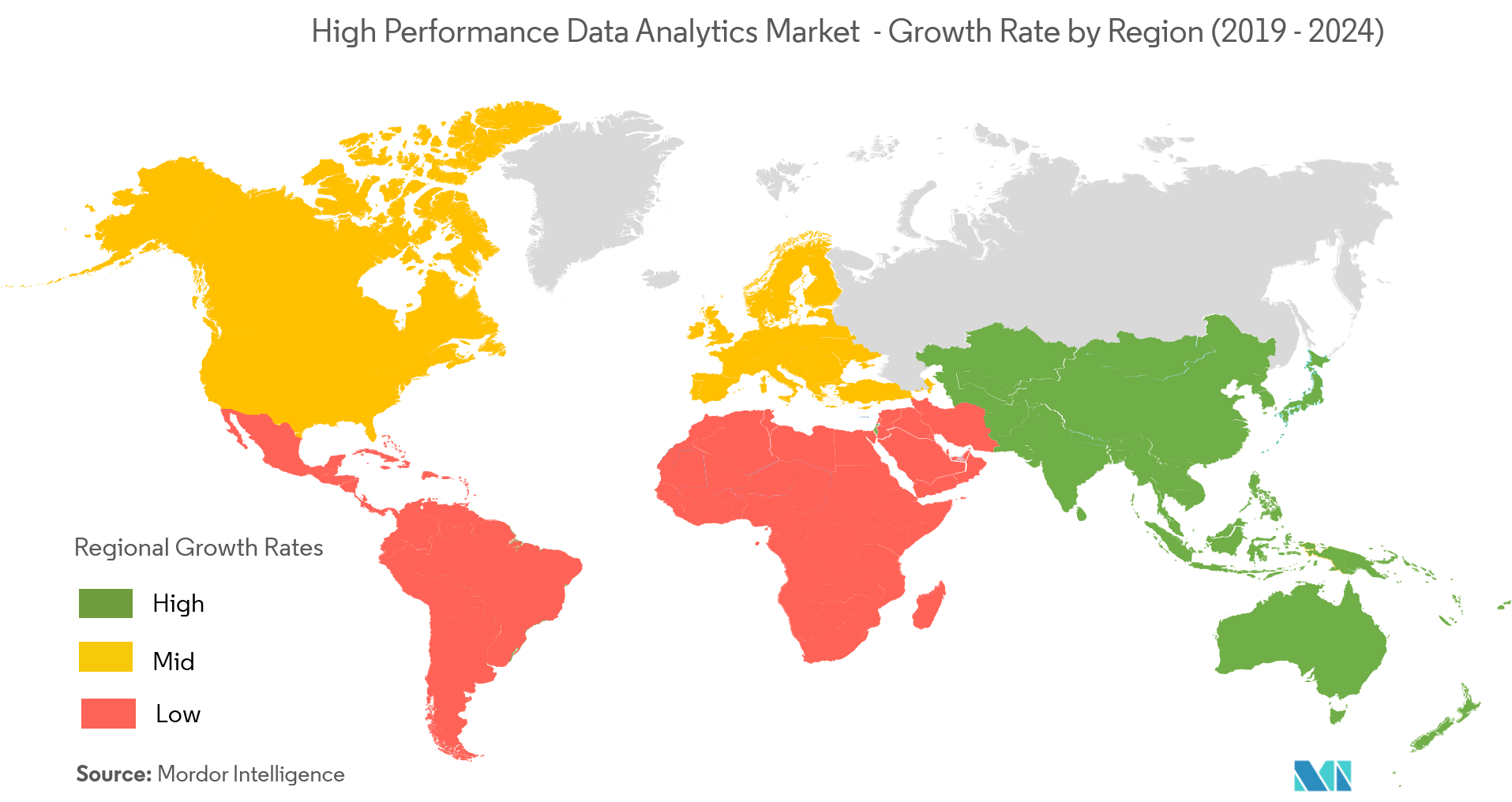 High Performance Data Analytics Market - Growth Rate by Region (2019 - 2024)